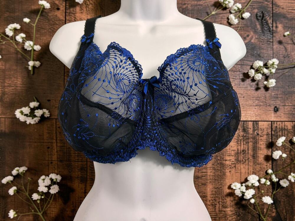 Fit Fully Yours Lingerie Nicole Lace Bra Sz 44H Black Blue Underwire